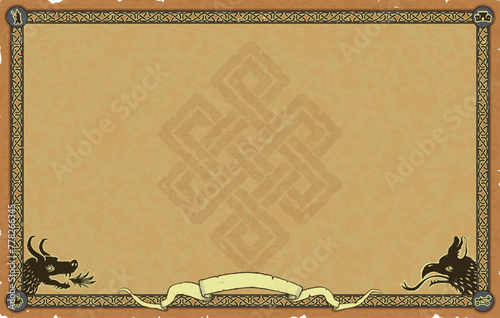 Large Fantasy Parchment with Knot Frame, Banner, Dragons, Infinity Knot