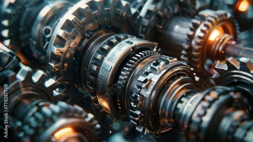 Close-up of gears and mechanisms working in a complex industrial machine