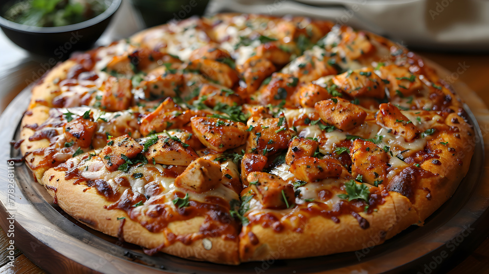 BBQ Chicken Pizza on a Decorated Table - HD Wallpaper BBQ Chicken Pizza on a Decorated Table - HD Wallpaper