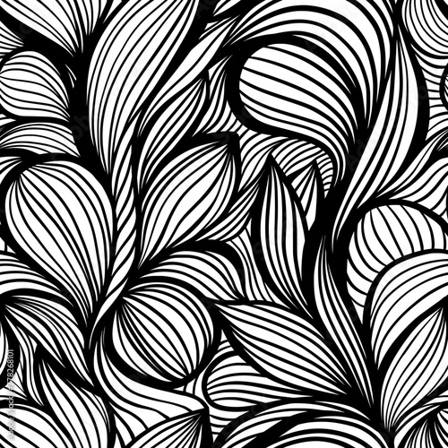 Black and White Line Art Wavy Lines Vector Seamless Pattern for Textile