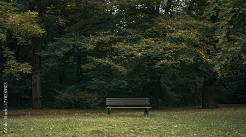 Bench in the park at autumn time.