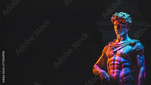 Modern Digital Renaissance Man dripping with neon paint glow, Greek Roman Style Statue, Futurism Minimalist Concept Render 