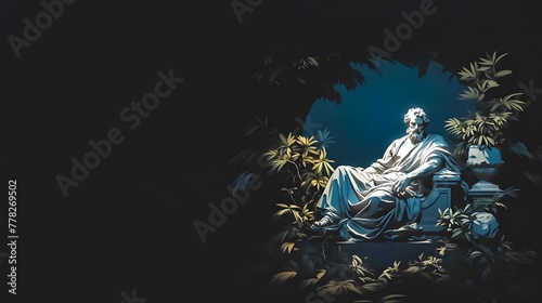 Stoic Greek Philosopher Thinking Man, Minimalist Vector Illustration Style Render © Anson