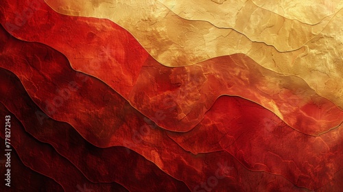 Abstract red and gold background, presented in a minimalist style. tree,The interleaved texture of red and gold creates a sense of modernity and mystery, giving a deep and dreamy impression photo