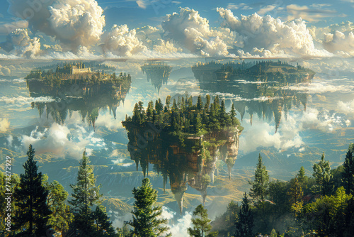 A surreal landscape with floating islands in the sky © Veniamin Kraskov