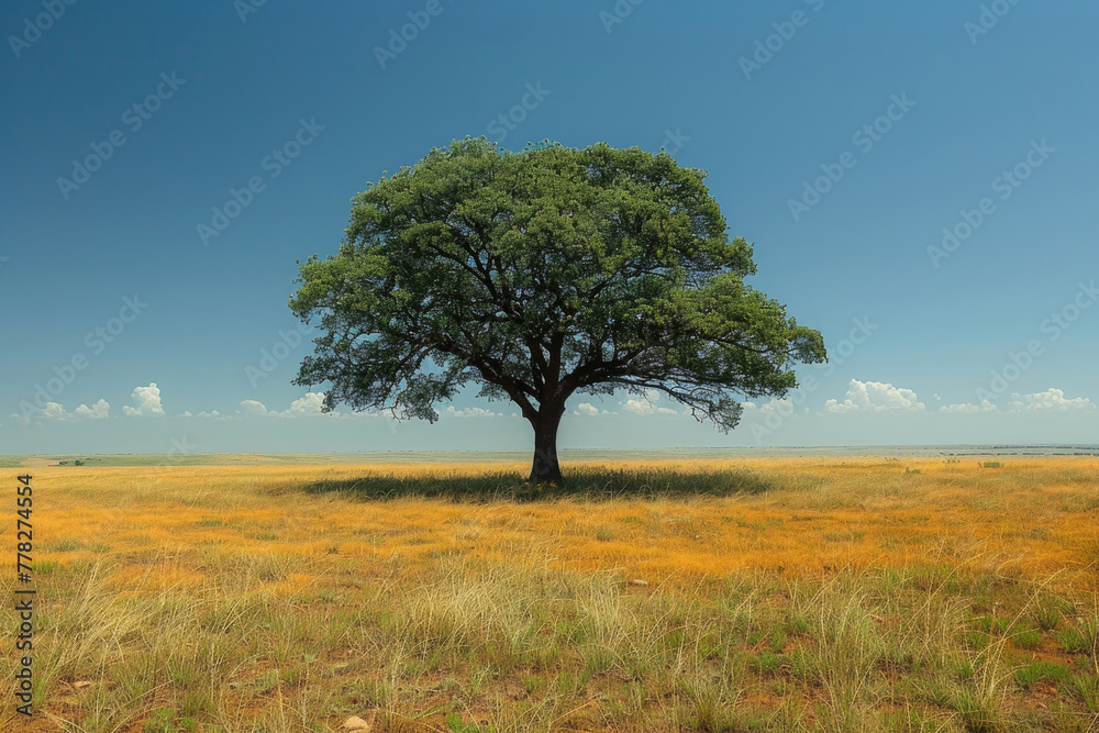 A lone tree against a horizon