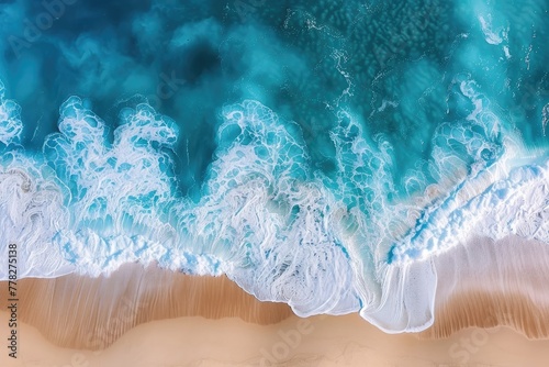 Aerial Majesty: Ocean Waves Crashing onto Sandy Beach © Artwork Vector