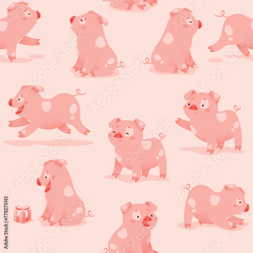 Pattern seamless tile background with cute pig. vector illustration © lauritta