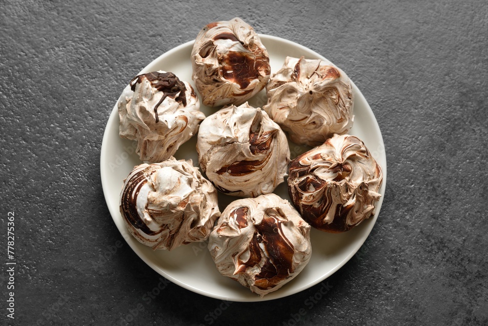 Chocolate meringue cookies. Close up view Chocolate meringue cookies. Close up view