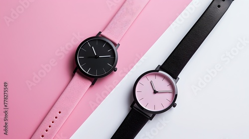 Elegant Minimalist Watches on Pink and White Background for Fashion and Time Concept. Contemporary Style Accessories. Perfect for Modern Lifestyles. AI