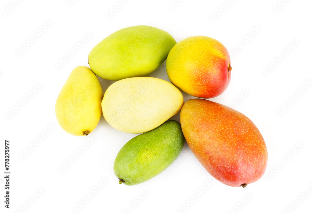 Six mangoes isolated on white