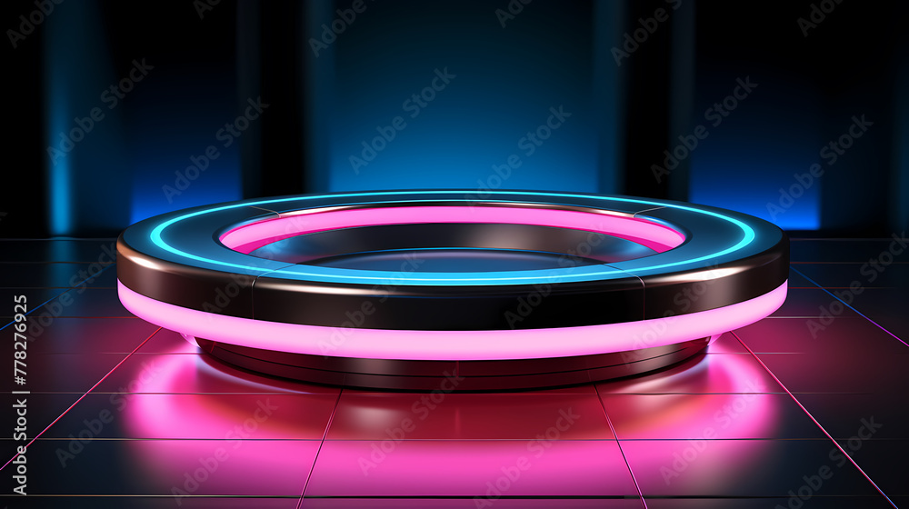 Glowing lines constitute a 3D booth with a sense of