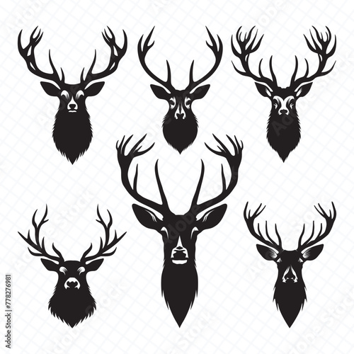 Deer Silhouette vector bundle, Set of Deers silhouettes collection