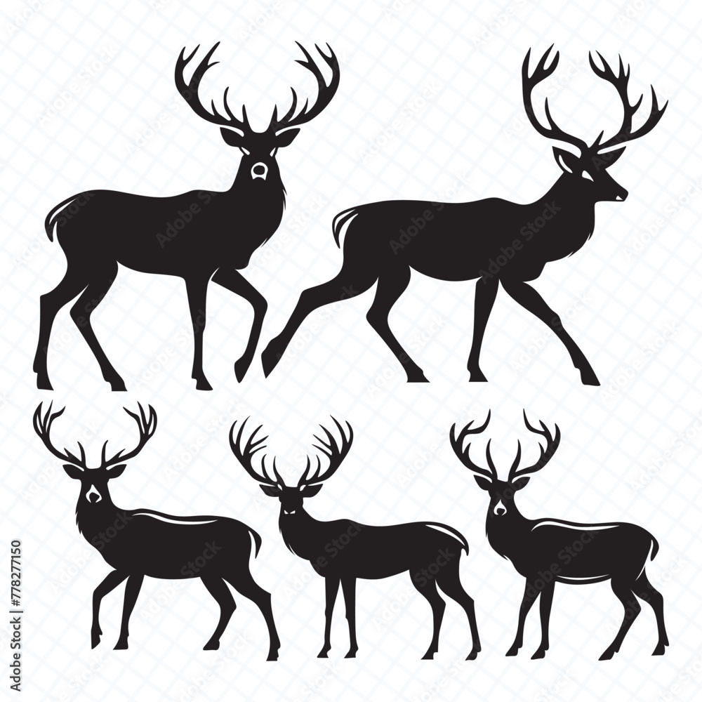 Deer Silhouette vector bundle, Set of Deers silhouettes collection Deer Silhouette vector bundle, Set of Deers silhouettes collection