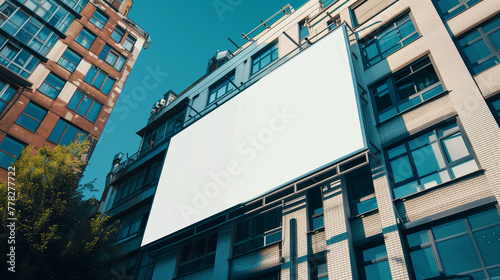mockup of a blank white billboard attached to a building, the billboard looks clean and ready to display advertising or information, Ai Generated Images photo