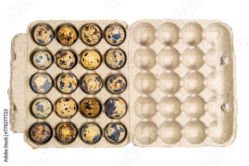 packaging of quail eggs isolated on white background