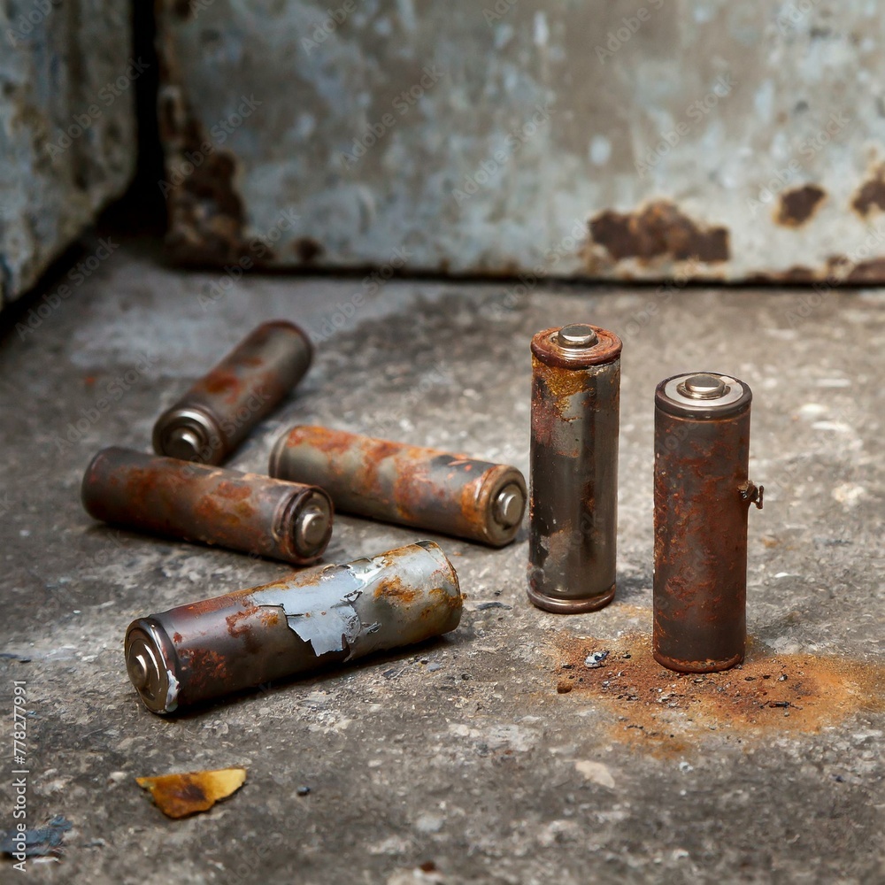 Rusty batteries are lying on the floor Rusty batteries are lying on the floor
