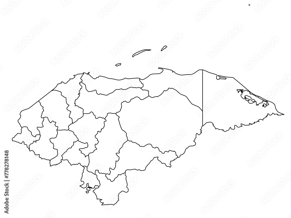 Outline of the map of Honduras with regions