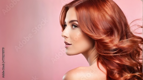  A stunning woman with long, flowing red hair poses for a photo with her hair catching the wind