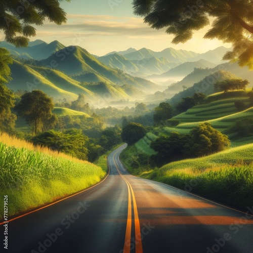 road and green mountain