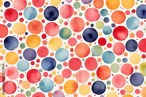 Seamless watercolor pattern with multicolored circles on white background