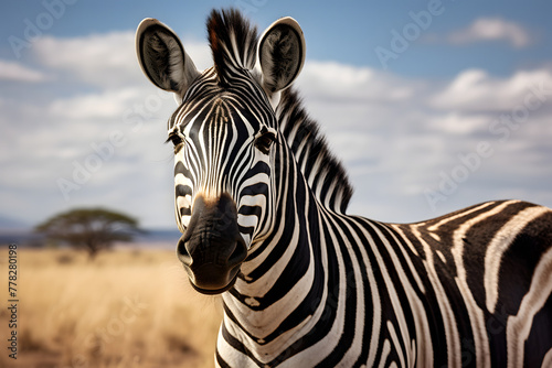 Close up photo of a zebra in nature, zebra in nature wildlife zebra © MrJeans