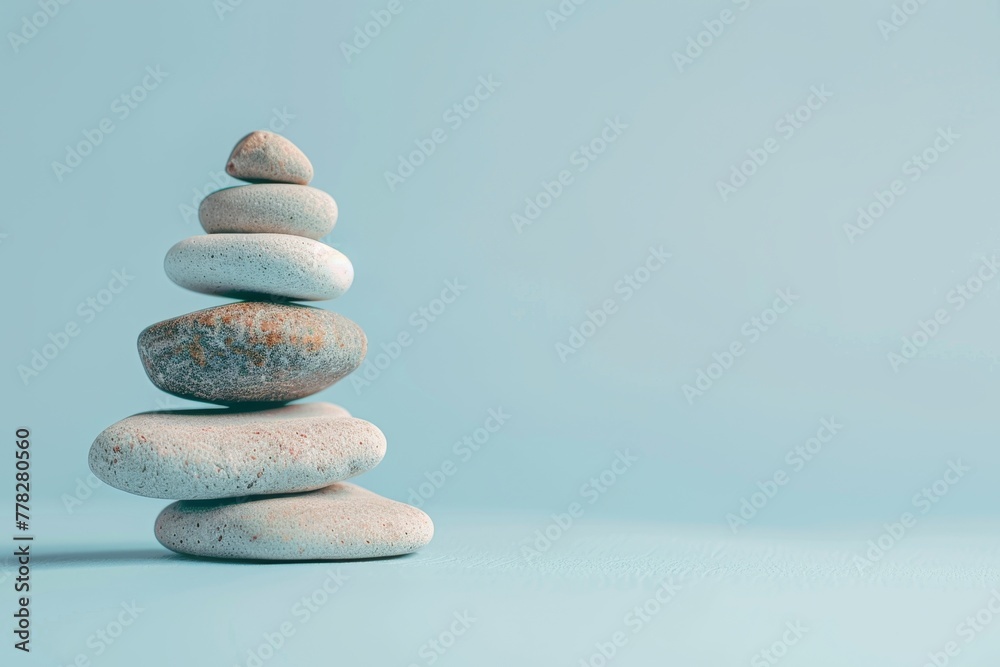 KSPhoto of a stack of balanced stones on a light blue