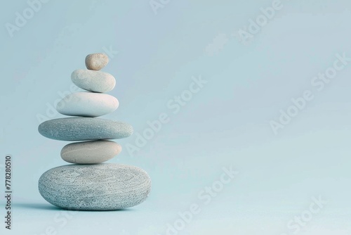 KSPhoto of a stack of balanced stones on a light blue