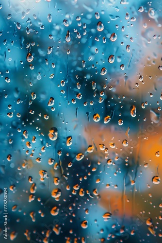 Captivating close-up  Rain droplets cascade down glass window
