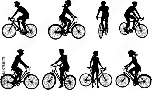 Bike and Bicyclist Silhouettes Set photo