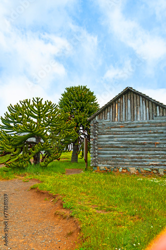 Fort Bulnes  near Punta Arenas, the first Chilean settlement on the Strait of Magellan. Bulnes was built in 1843  to protect Southern Chile and the Strait of Magellan from claims by other countries.   photo