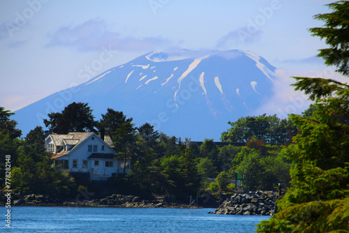 Sitka with Mount Edgecumbe in the background a 975 m high stratovolcano on Kruzof Island in the Alexander Archipelago in southeast Alaska photo