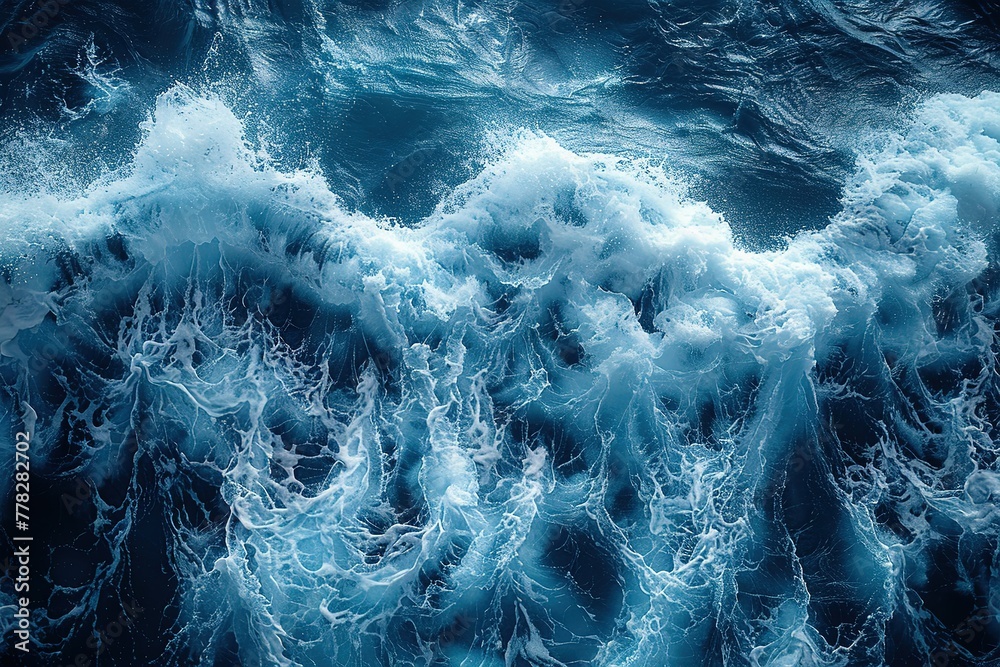 Obraz premium blue sea, top view, wallpaper, high resolution, hyper realistic water texture