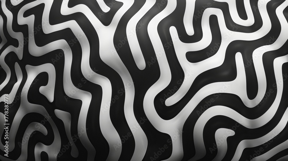 Black and white seamless pattern of an abstract maze, hand drawn with thick brush strokes, simple shapes, bold lines, high contrast, vector art, on a solid background