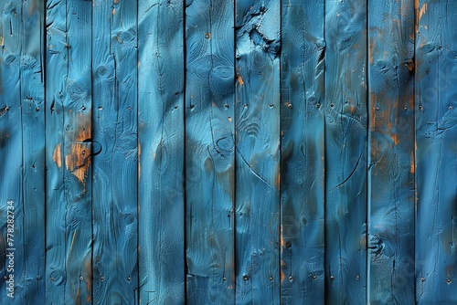 A blue wooden background with a few brown spots photo