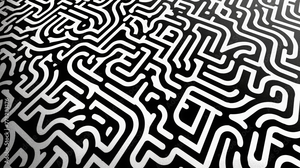 Black and white seamless pattern of an abstract maze, hand drawn with ...