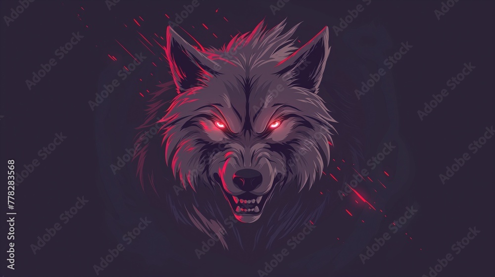 Angry wolf with red eyes. Werewolf. Wild nature and animals. Grey wolf with yellow eyes. Mystical stories.