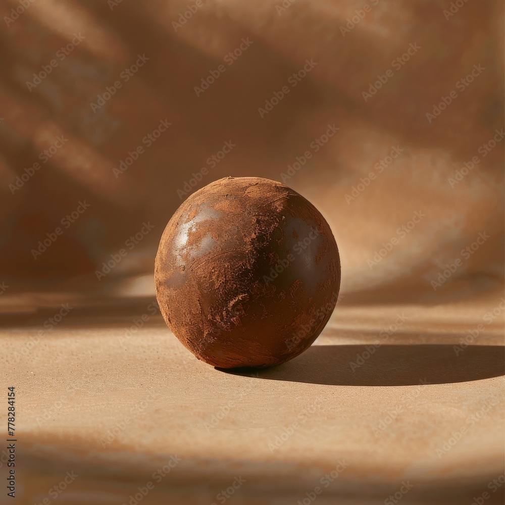 Single chocolate truffle with a shadow on a soft background Single chocolate truffle with a shadow on a soft background