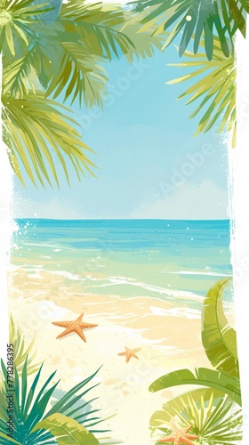 Beach party invitation clipart with a palm tree border