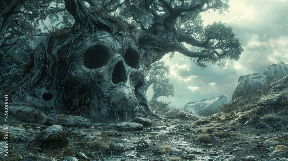 Dreamlike landscape capturing the surreal concept of coexisting life and death, challenging perceptions of reality. Dreamlike landscape capturing the surreal concept of coexisting life and death, challenging perceptions of reality.