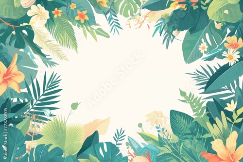 Seashell clipart framed by tropical foliage