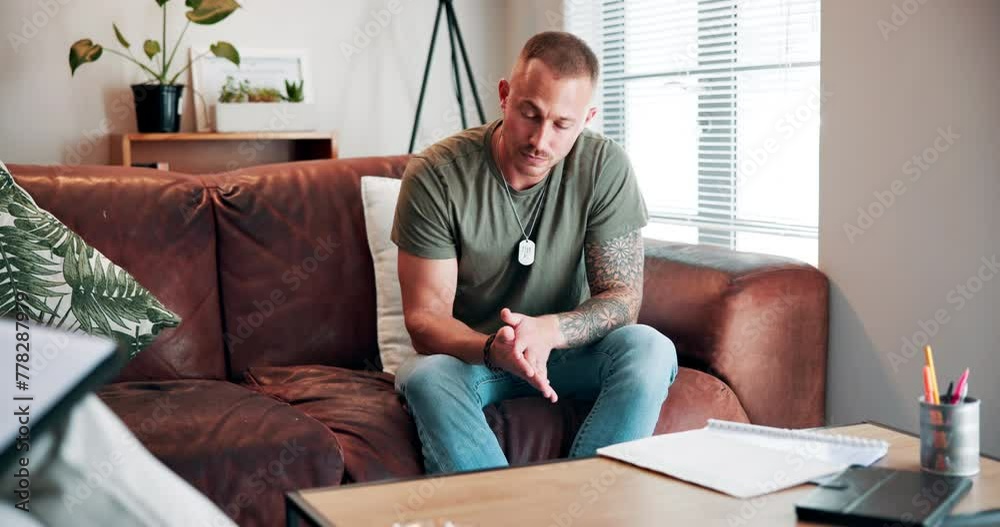 Psychologist, man and support for mental health in therapy or meeting and questions, notes or evaluation checklist. Professional therapist and sad patient or client listening for counseling services