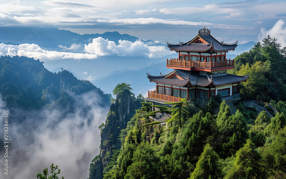 Mountain scenery in Sichuan, China,created with Generative AI tecnology.