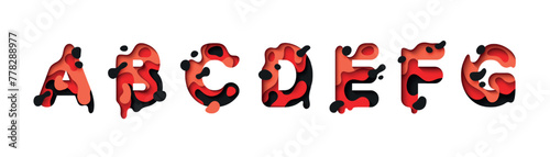 capital letter A, B, C, D, E, F, G, font design in paper cut style. vector illustration
