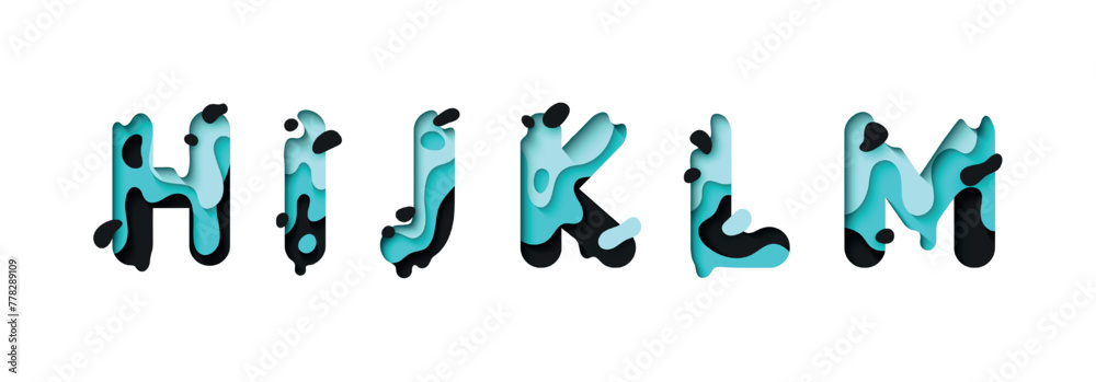 capital letters H, I, J, K, L, M, font design in paper cut style. vector illustration capital letters H, I, J, K, L, M, font design in paper cut style. vector illustration