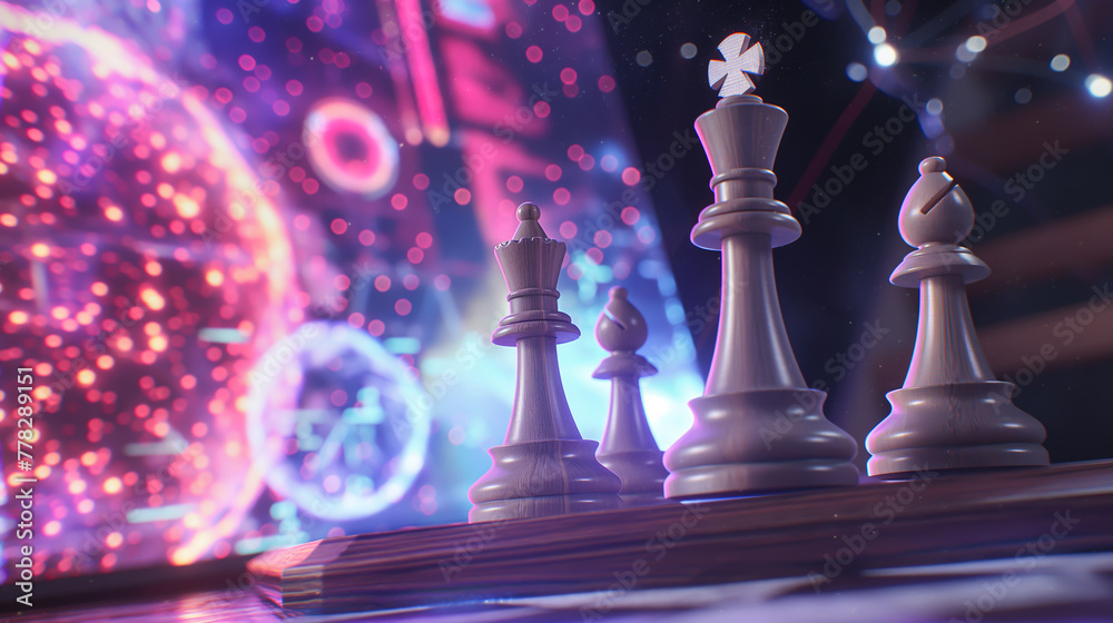 Chess pieces placed on a board with a light background. Abstract images that show the use of intelligence and strategy. Chess pieces placed on a board with a light background. Abstract images that show the use of intelligence and strategy.