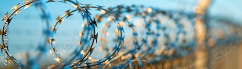 Barbed wire fences provide a deterrent for unauthorized entry, securing facilities and borders from potential trespassers. photo