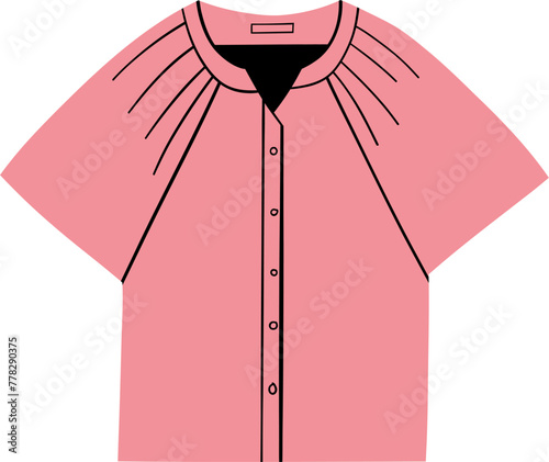 Woman clothes fashion wear hand drawn flat vector illustration. Blouse 