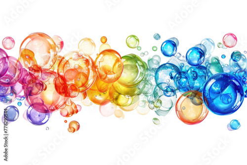 Dancing Kaleidoscope: Vibrant Multicolored Bubbles on White. White or PNG Transparent Background.