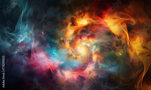 Abstract digital backdrop featuring multicolored vortex energy, cosmic spiral waves, and a dimensional portal
